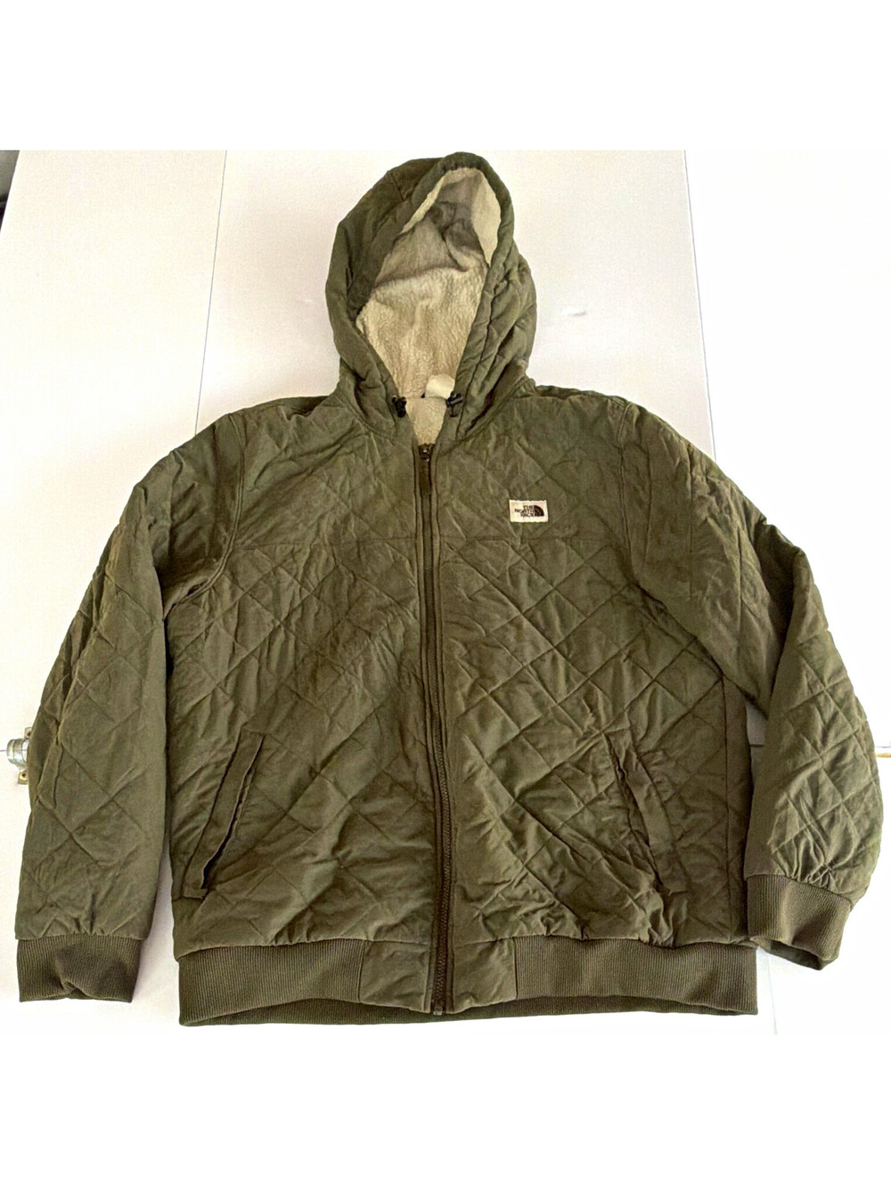 The North Face Men’s Green Solid Quilted Hooded Full Zip Jacket Size XL